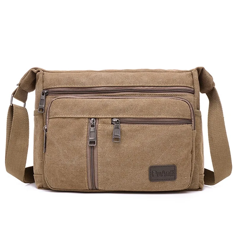 Men\'s Messenger Bag Multi Layers Canvas Crossbody For Male Outdoor Leisure Retro Zipper Business Bags