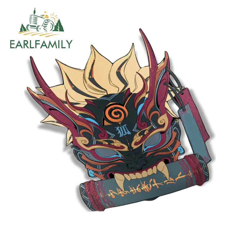 EARLFAMILY 13cm x 12.9cm Japanese Samurai Mask Car Sticker Anime Evil Peeker Sunscreen Helmet Decal Retro Surfboard Accessories