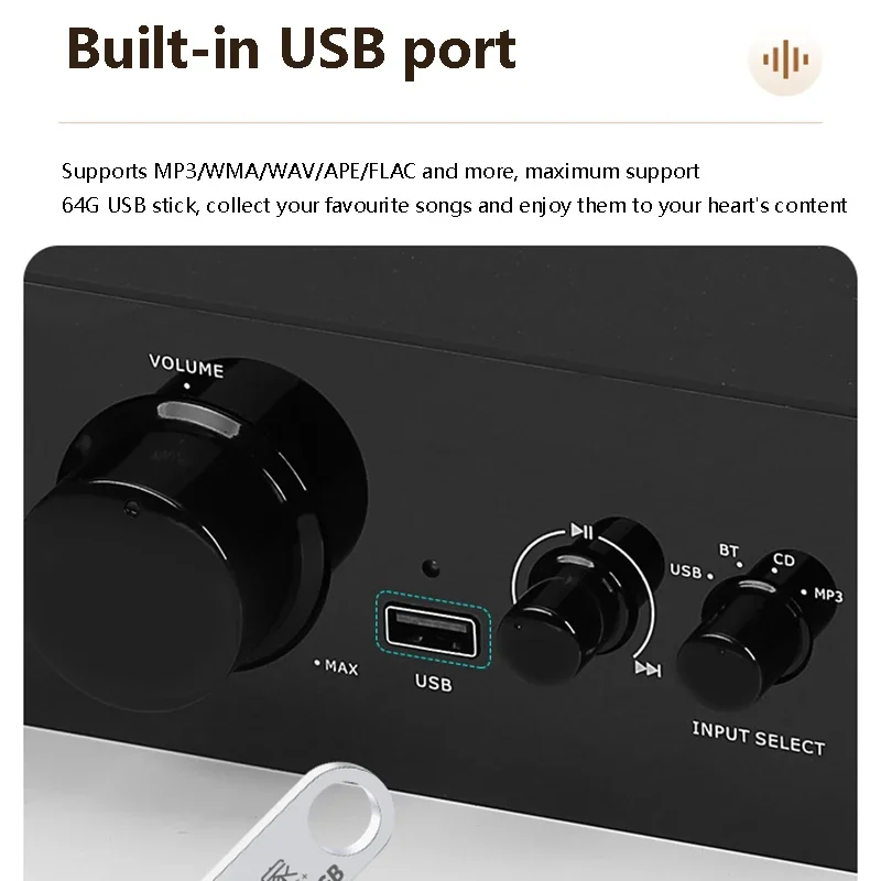 HiFi ロスレスパワーアンプ Bluetooth 5.0 低音高音 EQ トロイダルトランス USB 再生ホームシアタースタジオオーディオシステム