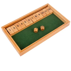 Dice Board Game, Shut The Box Dice Game 12 Number Flip Tiles with Bamboo Box, Board Table Math Game, Large, 33cm for Kids Adults