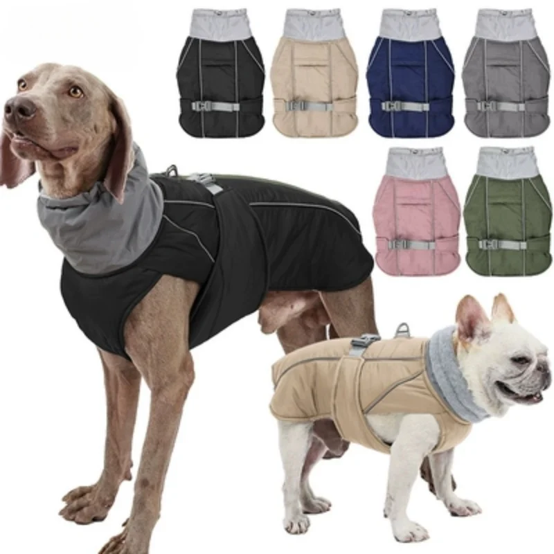 Dog High Collar Autumn Winter Thickened Cotton Jacket For Large Dogs Outdoor Waterproof Windproof Fighting And Charging Jacket