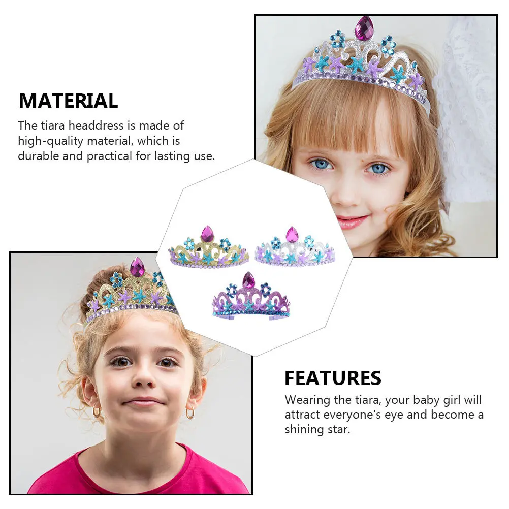 

3Pcs Crown Ocean Style Tiara Headdress Party Hair Crown Birthday Little Party Headband Decorative Hair Ornament