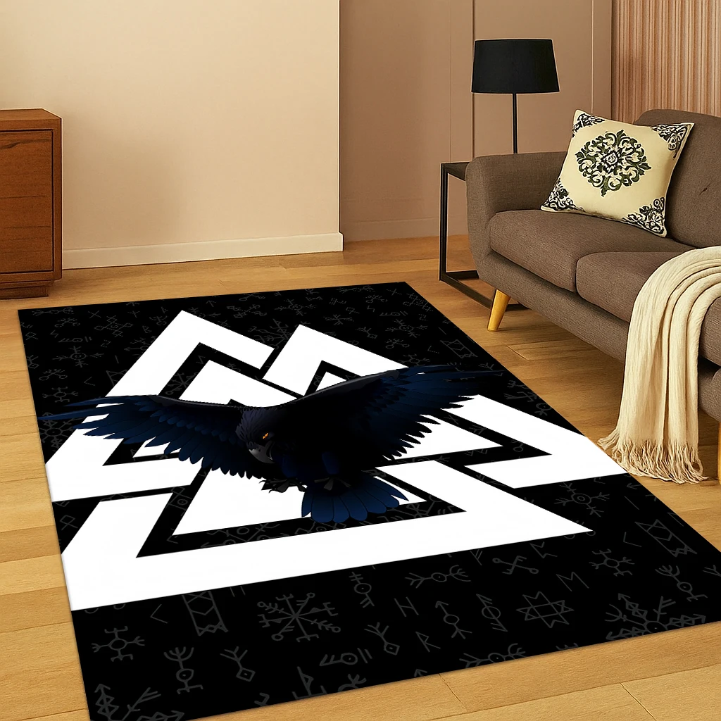 Geheimnisvolle Krähe, Wikinger, Rune, Yggdrasil, nordischer Teppich, Teppich für Wohnzimmer, Sofa, Zuhause, Schlafzimmer, Fußmatte, Dekor, Kinderspiel, rutschfester Bereich