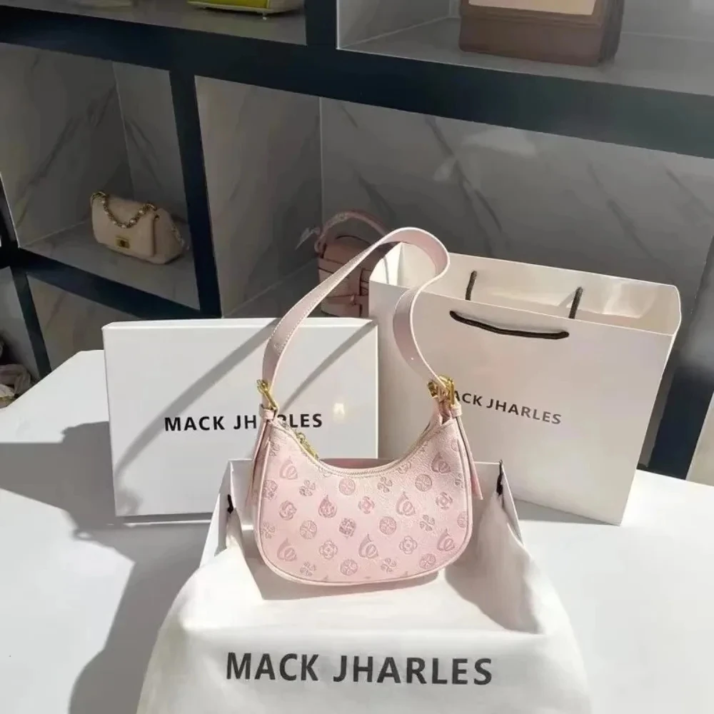 Trendy Pink Underarm Bag Luxury Women's Shoulder Bag Cute Commuter Purse with Top Handle Handbags Axillary Half-Moon Lump