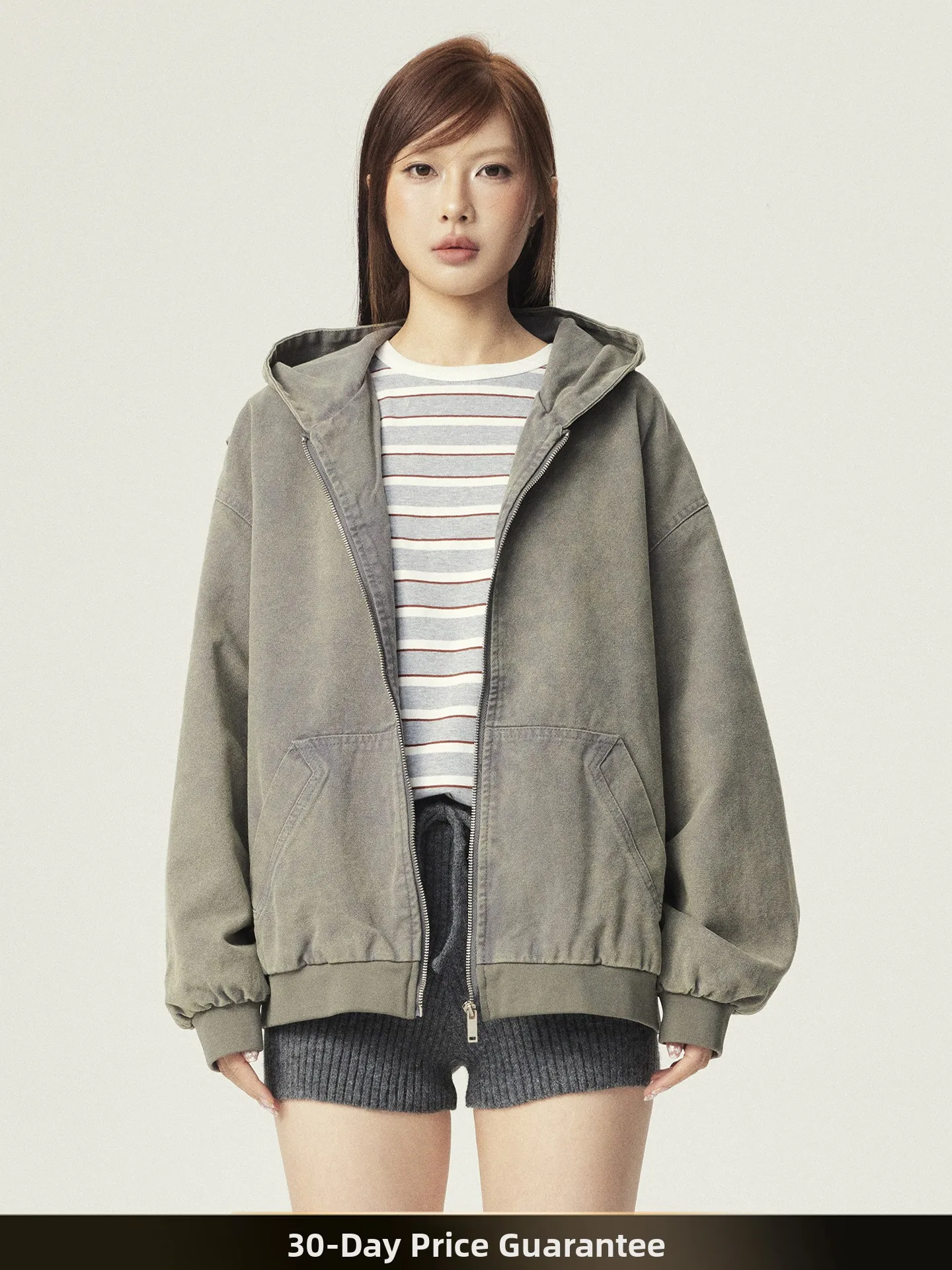 

Retro Waed Hooded Open Cardigan Jaet Loose Casual Versatile Autumn New Sle Couple's Clothing Cotton 00% Youth Trend