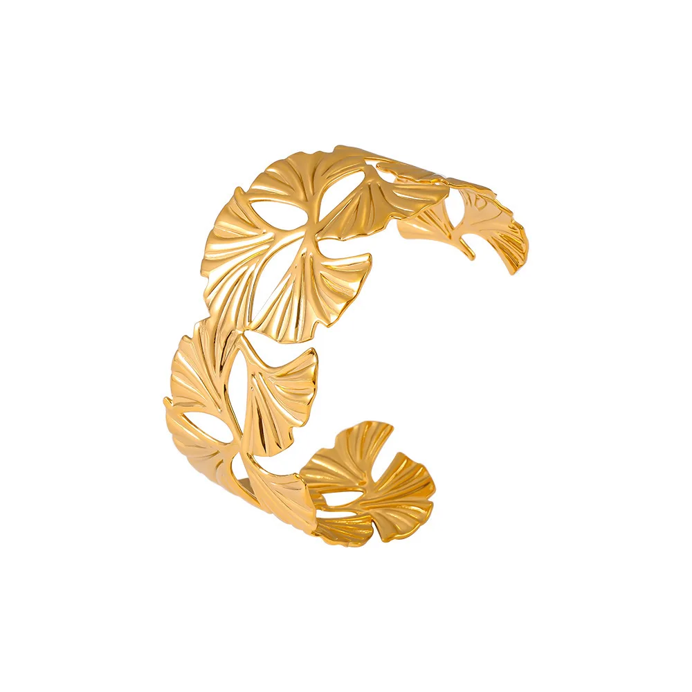 

Women's Open Bracelet Gingko Leaf Hollow Stainless Steel Fashion Versatile Jewelry Accessories