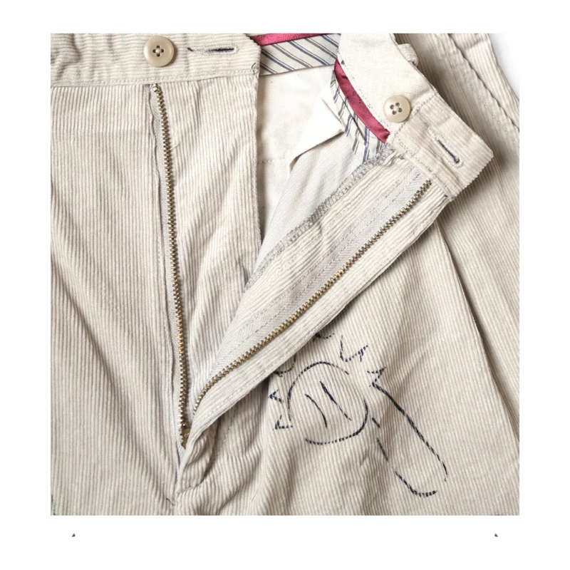 25SS KAPITAL Hirata and Hongri Style Casual Cartoon Fun Printed Washed Water Distressed Corduroy Shorts