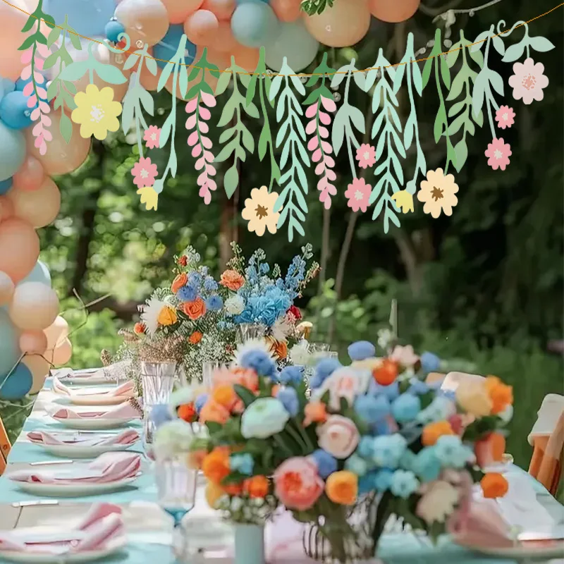 Blätter Blume Papier Girlande Banner Kinder Junge Mädchen Geburtstag Party Dekoration Gefälligkeiten Liefert Frühling Hause Wand DIY Hängen Flagge