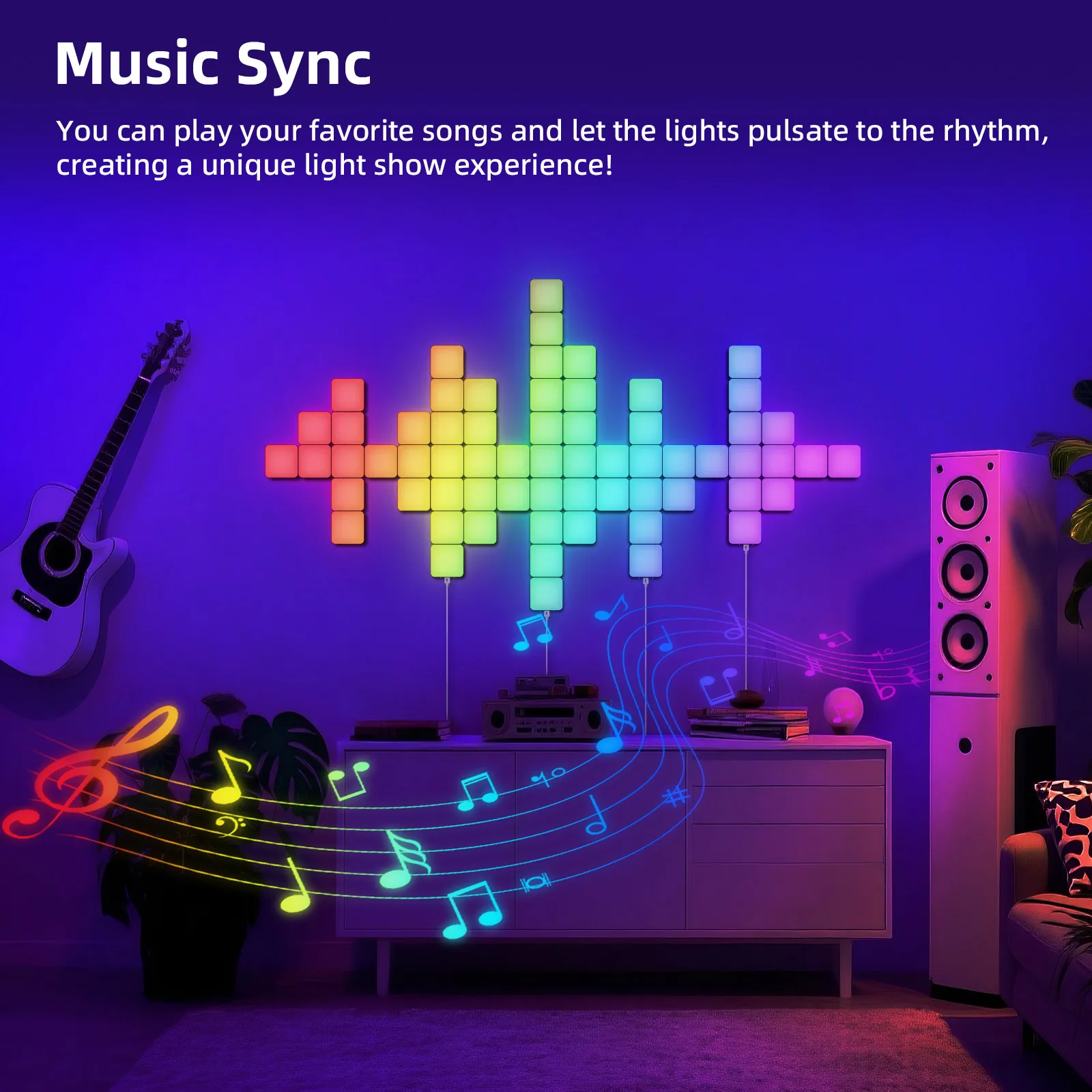 Smart Splicing Quadrilateral LED Wall Lights, RGB DIY Panel Night Lights with Music Sync, Color Changing Ambient Wall Lighting for Game Room, Bedroom & Living Room, Perfect Decor for Christmas, Birthdays, Festivals and Holiday Gifts