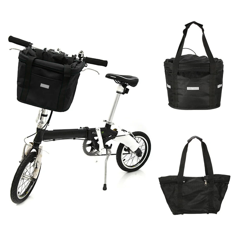 

Foldable Waterproof Canvas Front Bike Basket Bag Black Handlebar Hanging Carrier for Cycling Grocery Pet Bike Basket