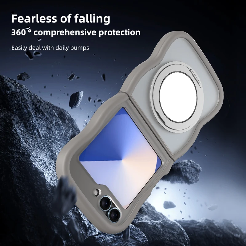 مرآة كبيرة موجة الجلد يشعر 360 الدورية سليم قضية الهاتف لسامسونج غالاكسي فليب 7 6 5 4 3 7FE مسنده غطاء شحن لاسلكي