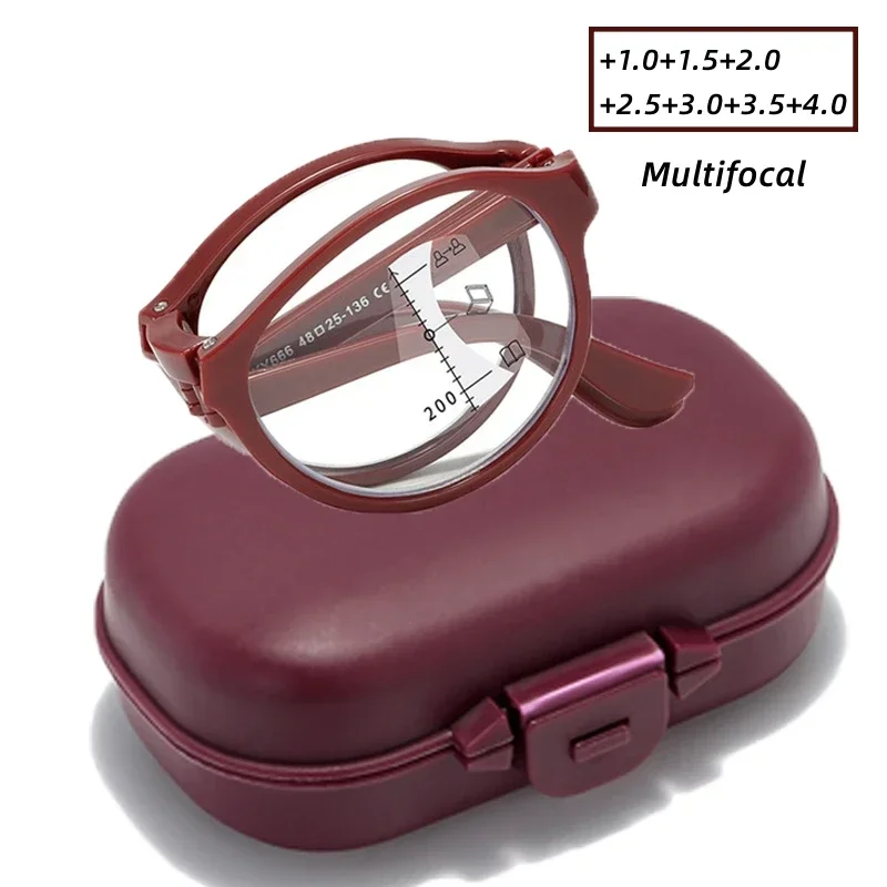 Fashion Folding Multifocal Reading Glasses Men Women Near Far HD Lens Presbyopia Eyewear Foladable Progressive Eyeglasses Box