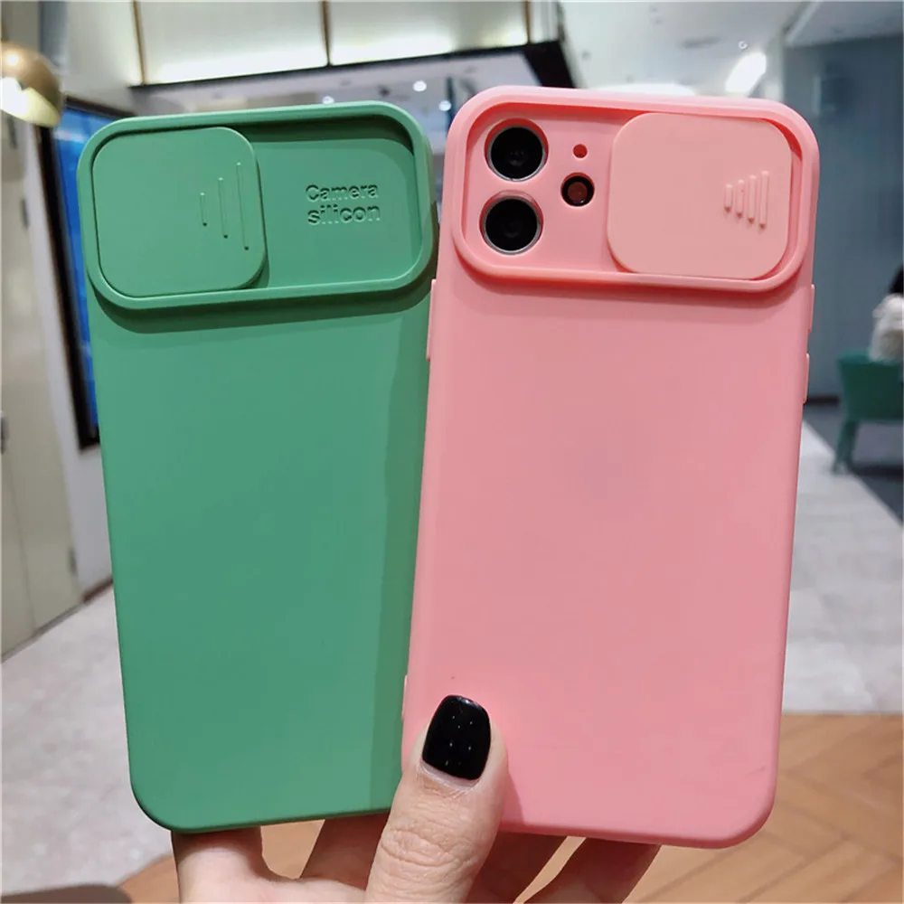 Slide Camera Lens Protection Phone Case For iPhone 11 12 13 Pro Max 8 7 6s Plus Xr X Xs Max Liquid Silicone Lens push Pull Cover