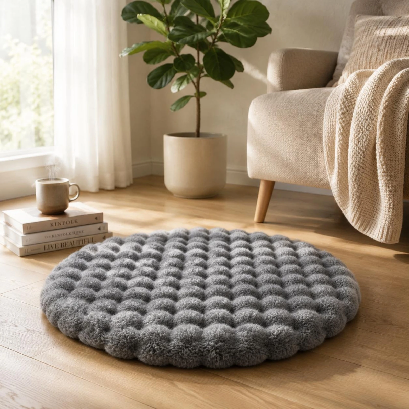 Faux Rabbit Plush Rug Luxuriously Soft Bubble-Textured Rug Home Textile Thick Pile Cushioned for Living Room