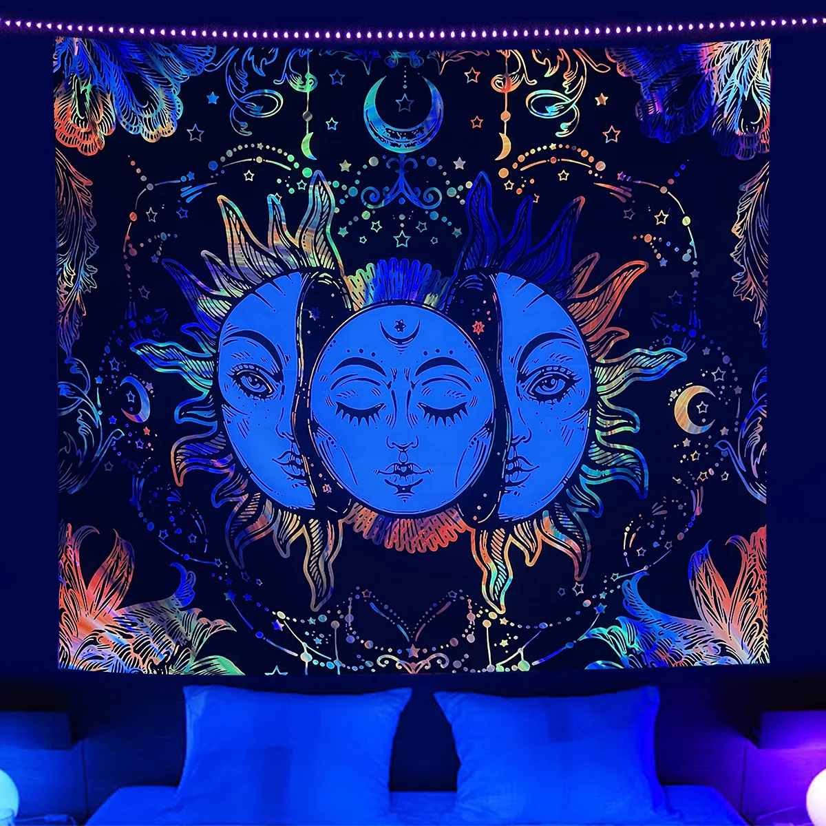 1pc Colorful Bohemian Style Tapestry Tree of Life Science Fiction Skeleton Print Fluorescent Tapestry  for Home Gift Decoration