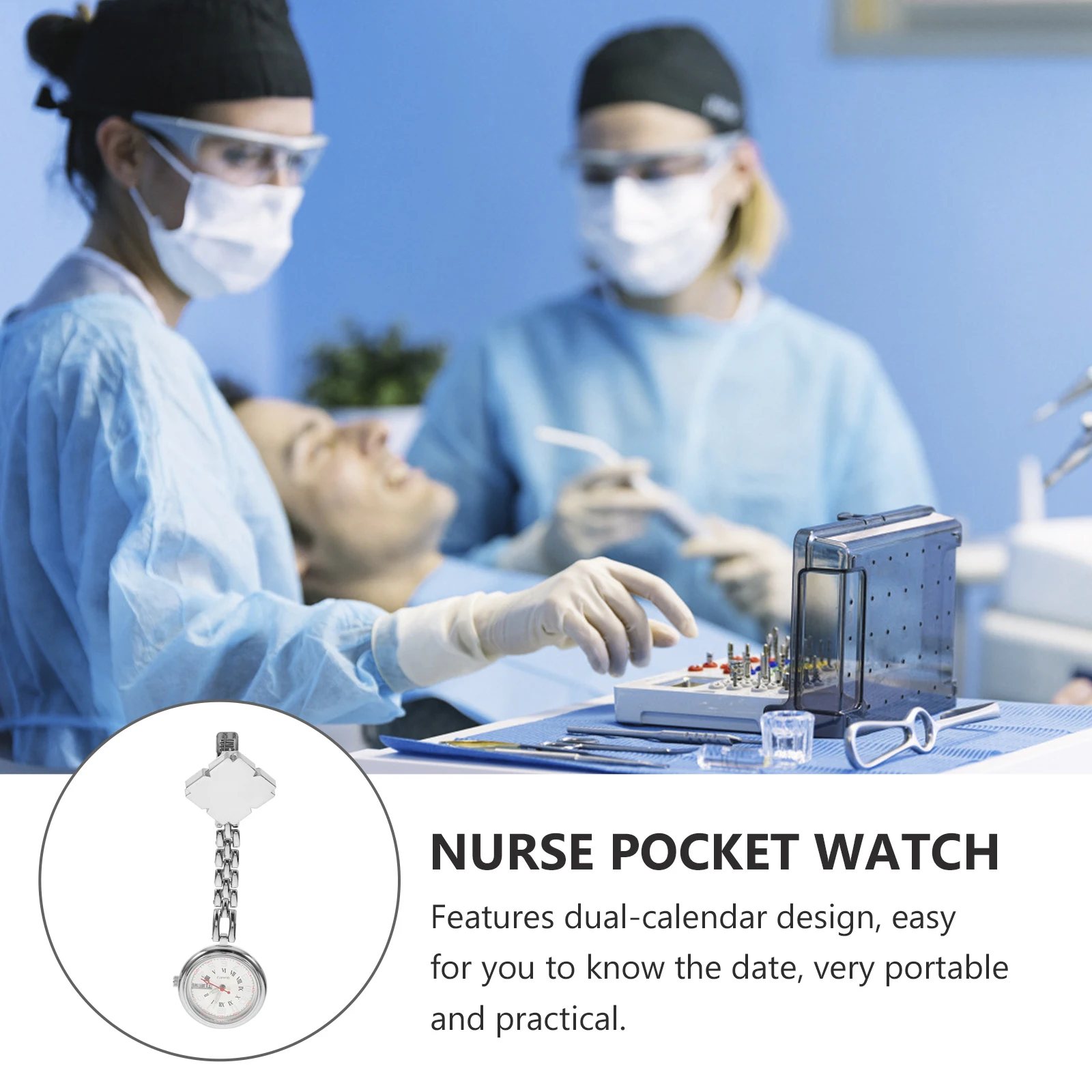 1 pc Nurse Pocket Medical Clip Chest Watch Portable Dual Calendar Alloy Timepiece Glass Face Durable For Kids Elderly Gift