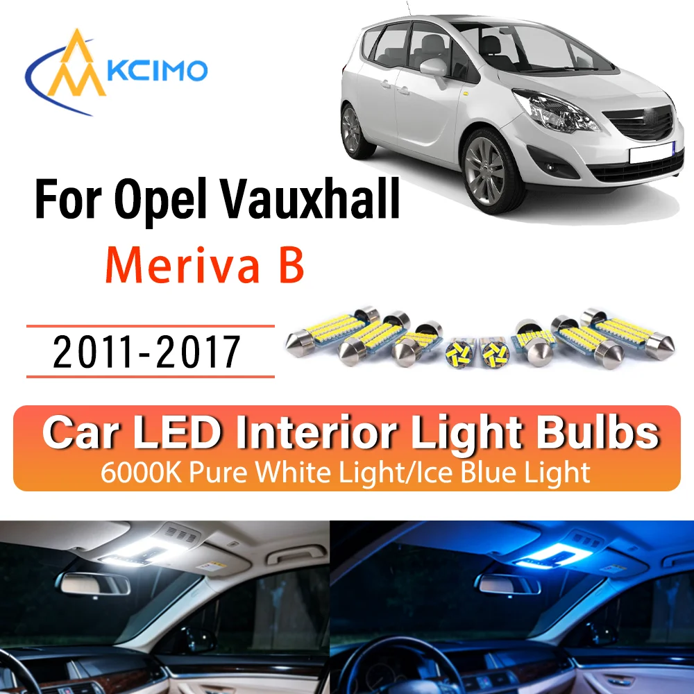 Kit d'éclairage intérieur LED à lueur persistante pour Opel Vauxhall Meriva B 2011-2017, amélioration des lampes de dôme/cartographie/coffre, lampes LED pour voiture