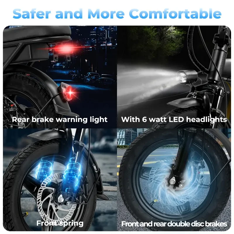 Adult and adolescent folding electric bicycles, 14 inch 500W 24MPH 48V 10Ah battery, 3-level pedal assist, 14 inch foldable mini image 3
