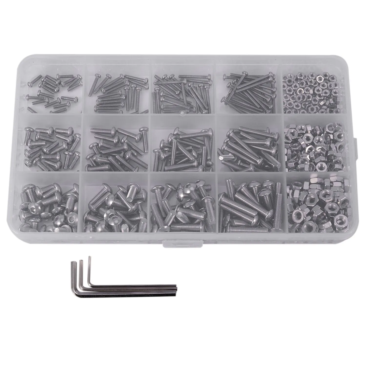 480Pcs Button Head 12 Sizes Screw And Nuts Kit,M2 M3 Steel Assorted Hex Socket Head Cap Bolts Screws Nuts Assortment Set Kit