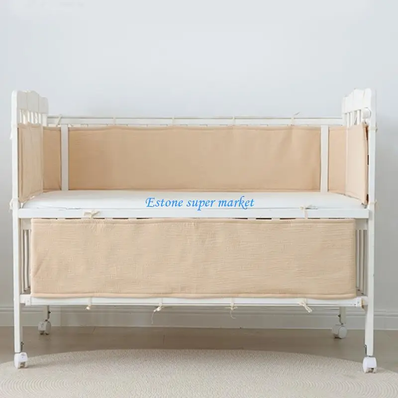 090B 1 Set Elastic Cot Protectors Breathable Nursery Bed Bumper Guard Strap Tied Shock Absorption For Baby Safety