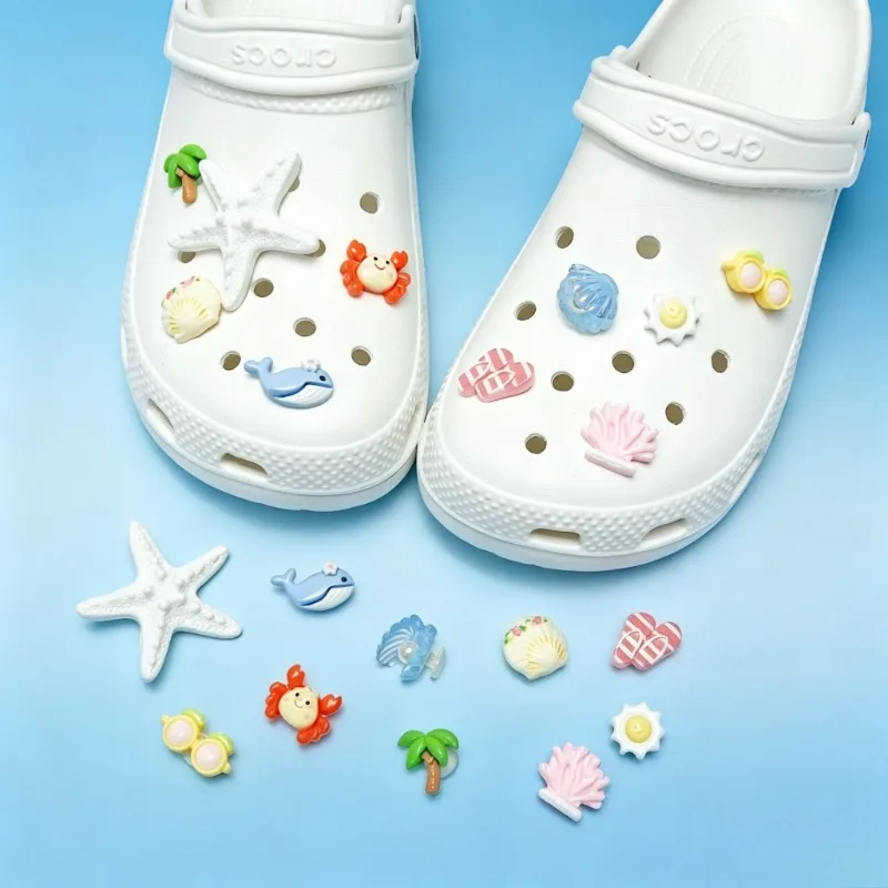 DIY Summer Shell Starfish Set Shoe Charms Accessories Perfect for Slide Sandals Garden Shoe Decoration Buckles Pins Cute Gifts
