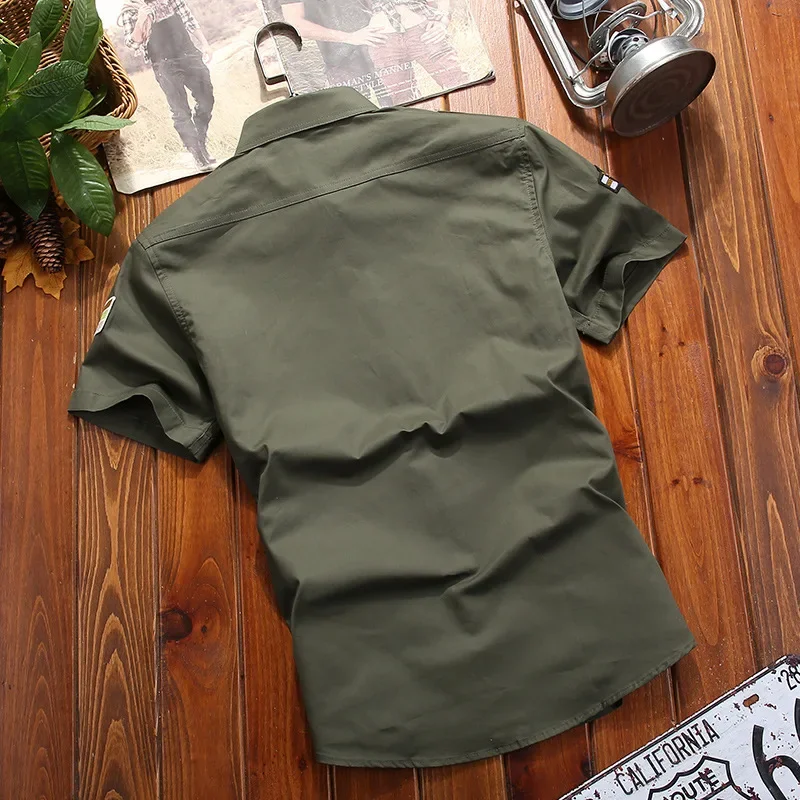 New Mens Retro Shirt Men 2021Short Sleeve Cargo Shirts Fashion Casual Summer Cotton Solid Shirt Male Pocket Work Shirt M-5XL