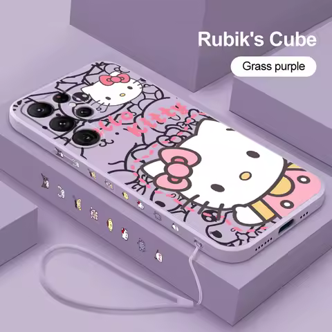 Hello Kitty For Samsung Galaxy S24 S23 Ultra S22 S21 S20 S10 Plus Pro FE Lite Liquid Left Rope Phone Case