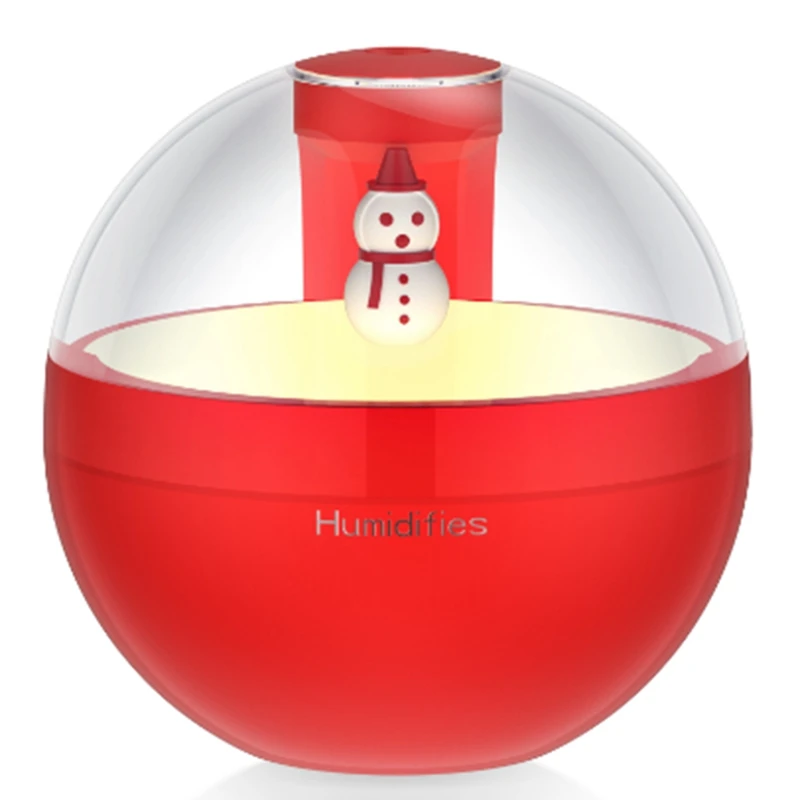 Humidificador de aire de muñeco de nieve con luz nocturna, difusor de aceite esencial, fabricante de niebla USB, rojo, 1 Juego