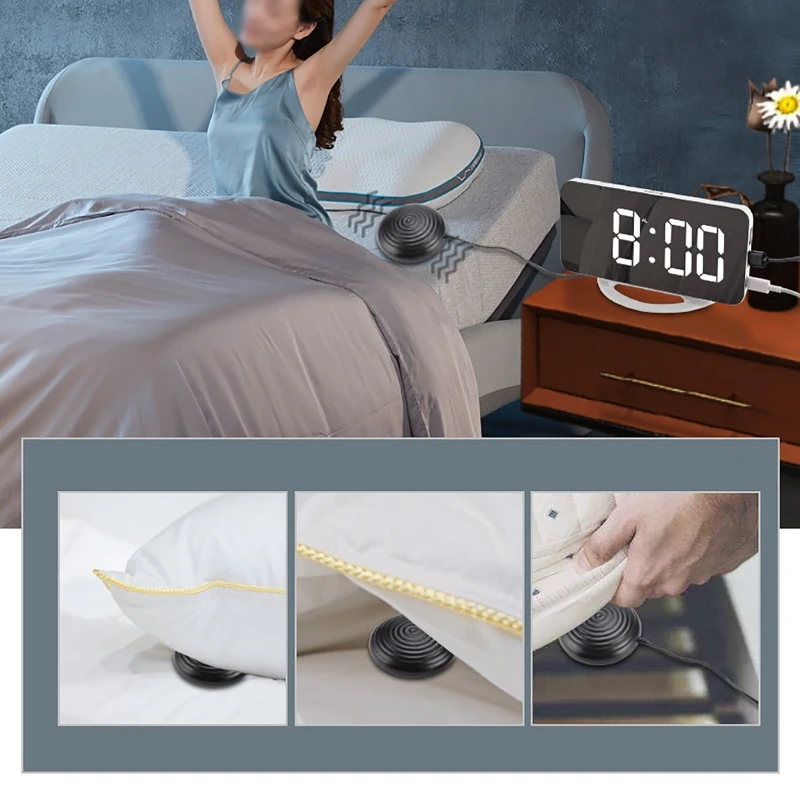 الإبداعية Led الاهتزاز المنبه متعددة الوظائف المزدوجة USB شحن كتم السرير مضيئة ل الصم و الصعب السمع غفوة