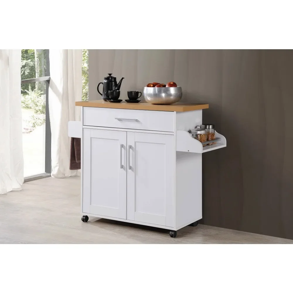 

2023 New Kitchen Cart with Spice Rack Plus Towel Holder, White