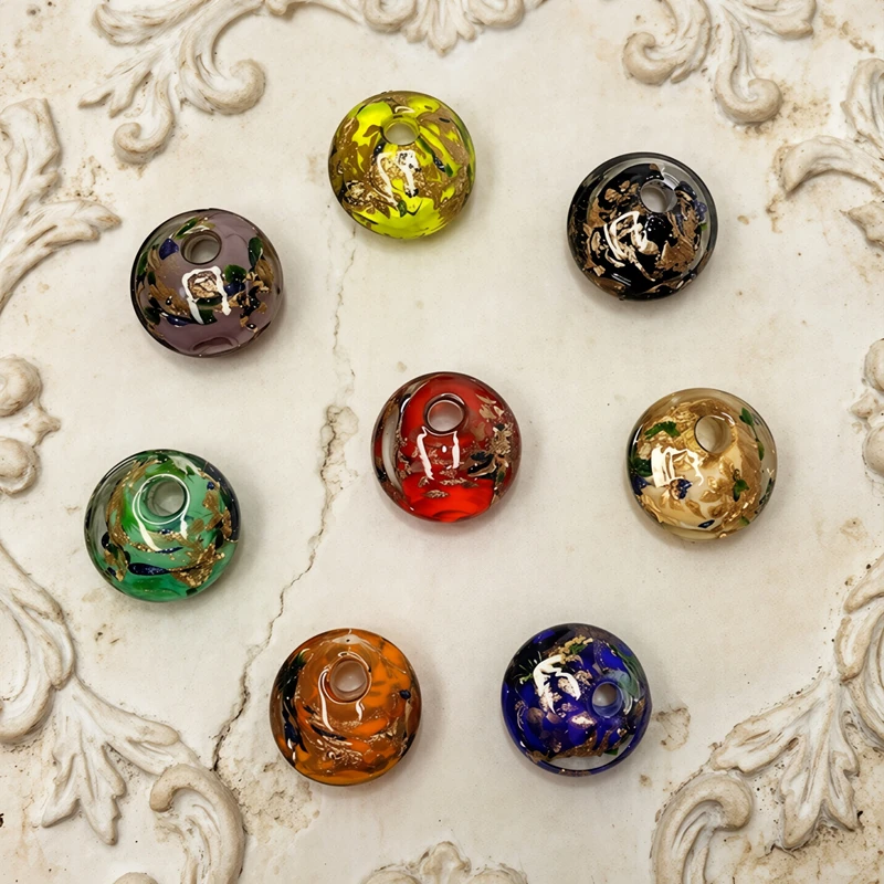 Colorful Round Flat Glass Bead Pendant Cute Mini European Style Charm DIY Craft Jewelry Making Accessories For Handmade Lovers