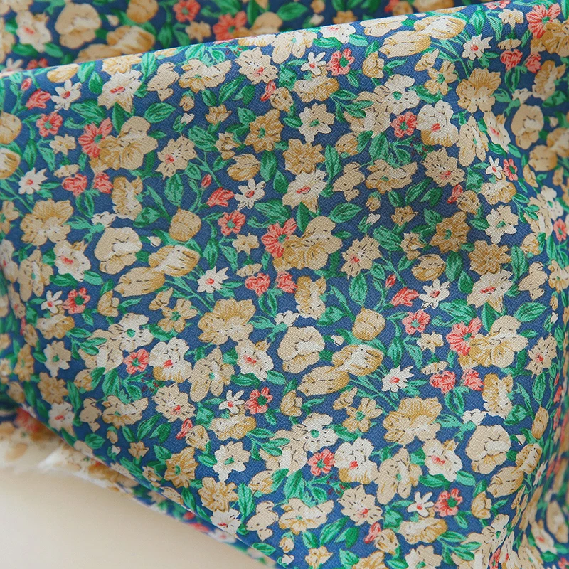 145x50cm 60S Thin Soft Cotton Yarn Flower Blue Green Background Clothing Sewing Fabric, Making Dress Handmade DIY Sewing Cloth - view 4