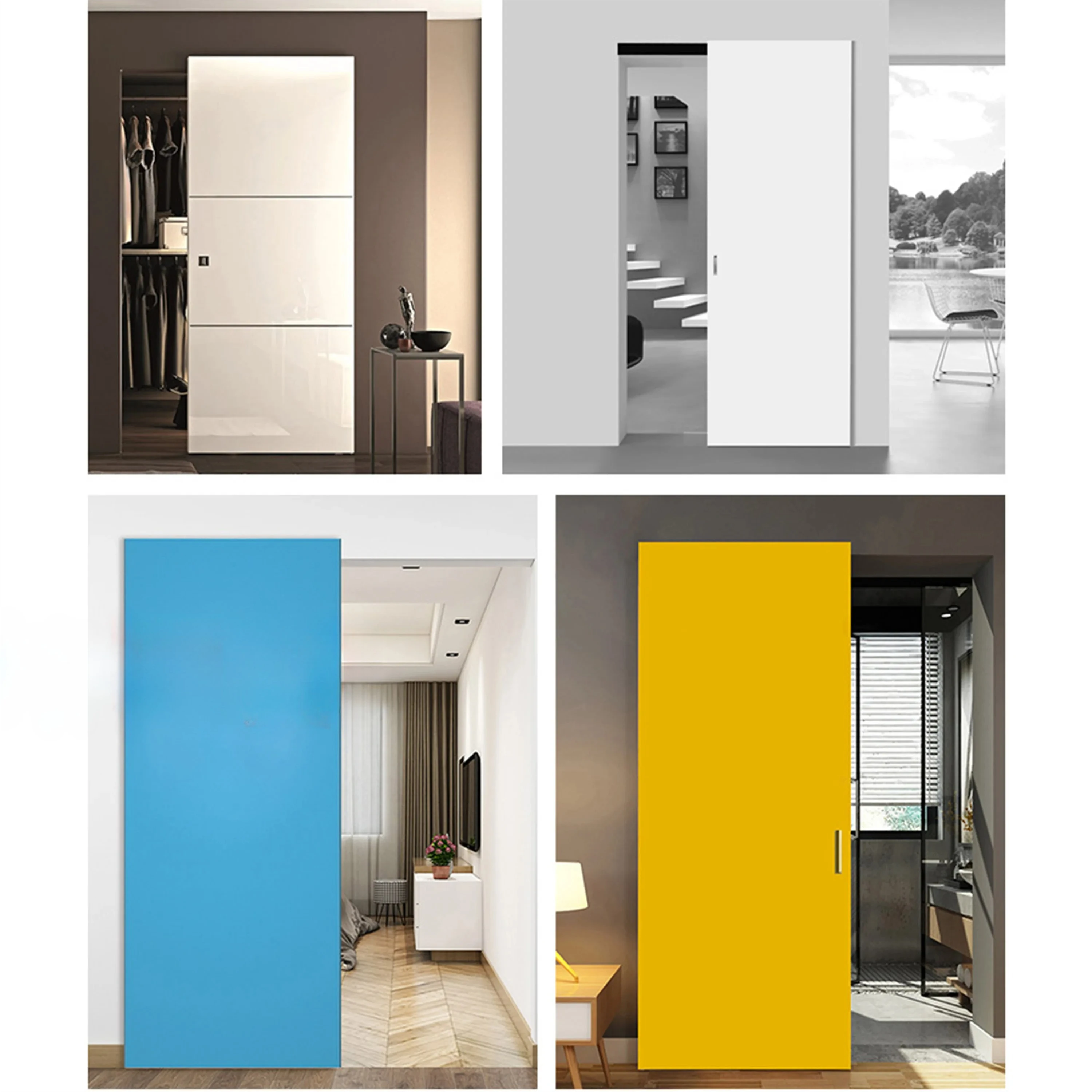 Hidden Tracks Sliding Door Hardware System Modern Invisible Ghost Doors Interior Two Way Damping Japanese Style Sliding Doors