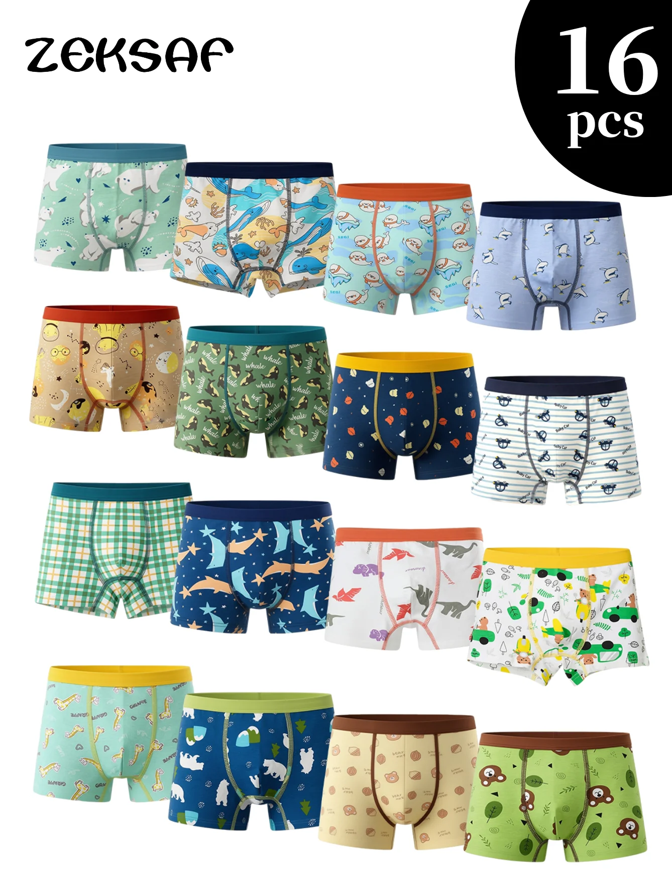 Boys Boxer Underwear, Cotton Breathable Soft Kids Underpants, 16 Pack, Size 4-12