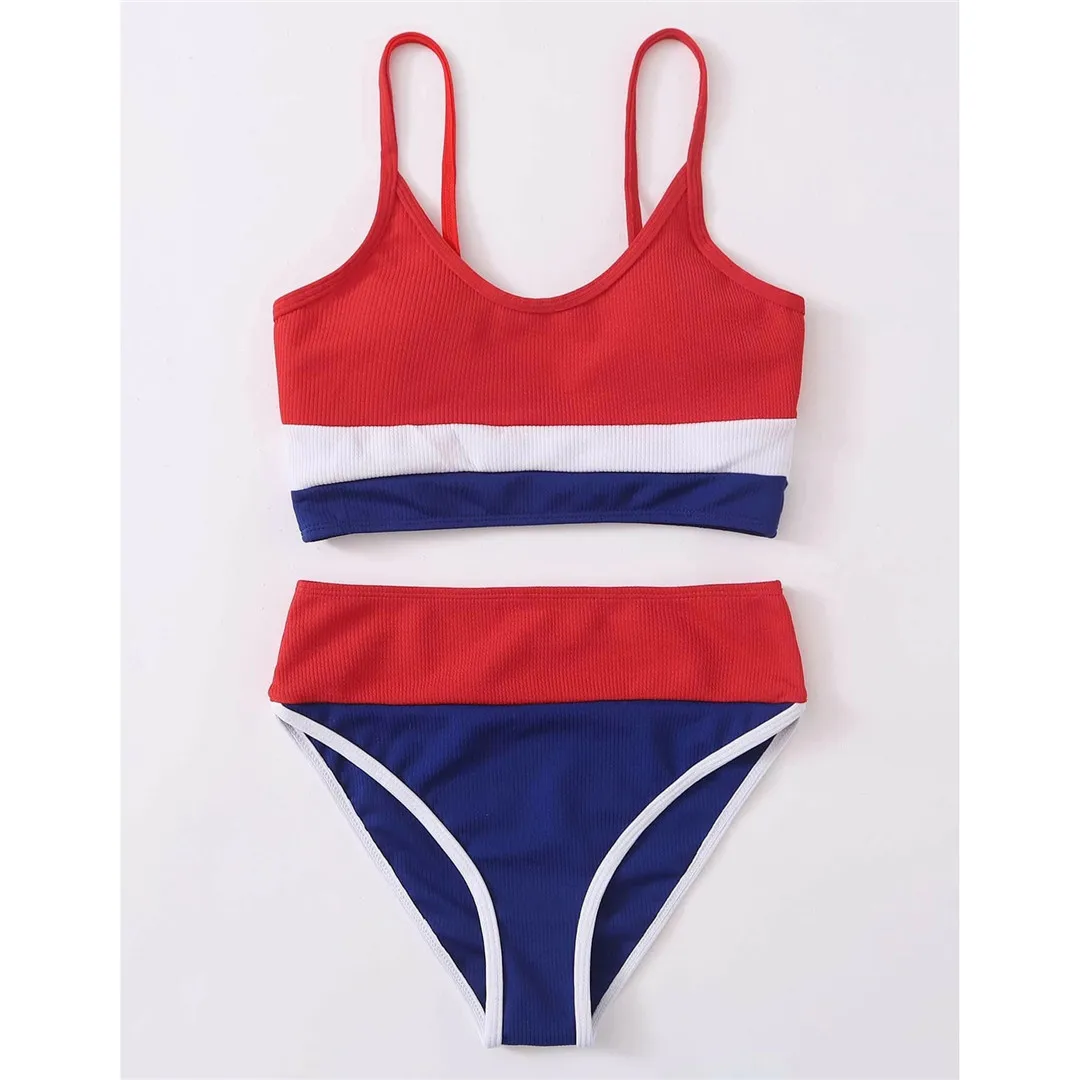 Neuer gerippter, zweiteiliger Damen-Bikini mit hoher Taille, Badeanzug, zweiteiliges Bikini-Set, Badebekleidung, Damen-Badeanzug V2238 – Detail 35