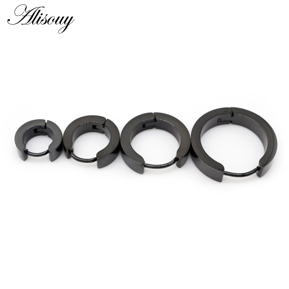 Alisouy 2 Piece personality men stud earrings 4mm width Men Women Stainless Steel Punk Pierced Round stud earrings for men women