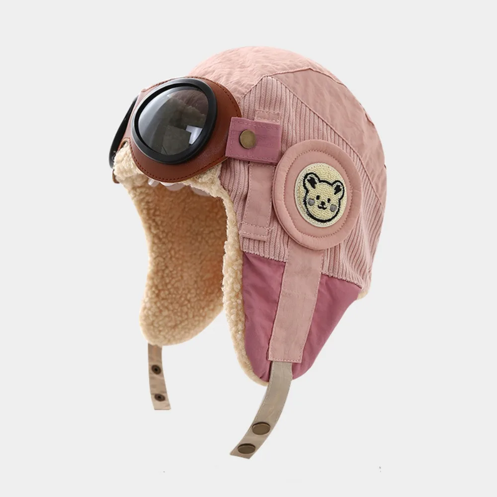 

Winter Warm Children's Plush Pilot Hat Soft with Glasses Kids Earflap Hat Cute Earmuff Lei Feng Hat Skiing