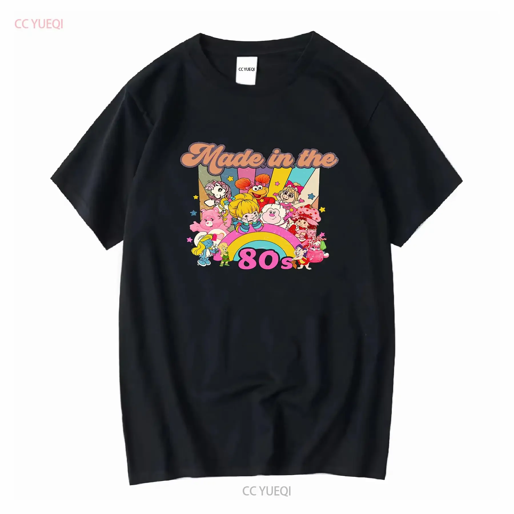 

Футболка с ностальгией «Друзья из мультфильмов», персонажи 80-х годов, Радуга, винтажная, стираная, удобная, слегка, уличная одежда, повседневная, универсальная, мягкая