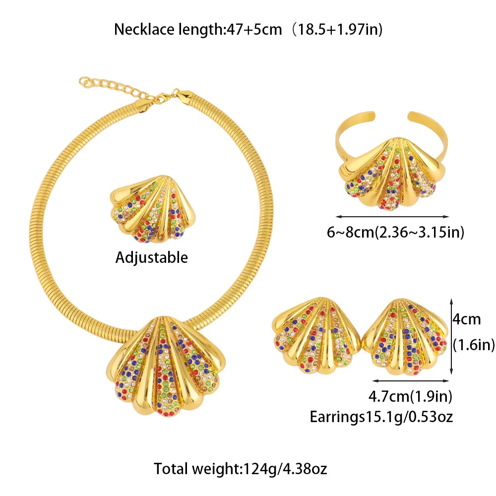 Starfish Shell Earrings Pendant Necklace Bracelet jewelry sets dubai Gold Plated Luxury jewelry Nigerian Italy Jewelry 4Pcs Set