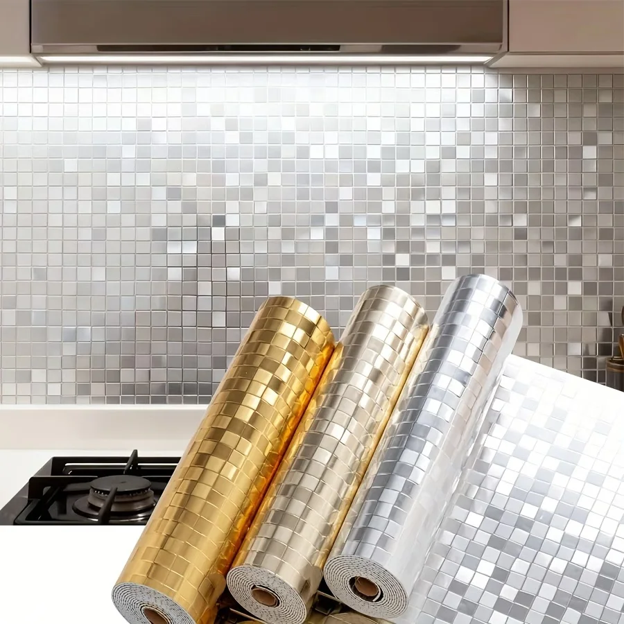 1roll 40x300cm Mosaic Wall Sticker, Small Grid Wall Panel,Vinyl Material, Peel and Stick, DIY Design Suitable for Bathroom
