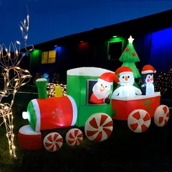 Tren inflable con luces LED para decoración navideña, Papá Noel, muñeco de nieve, longitud de 8,8 pies, adorno de jardín al aire libre