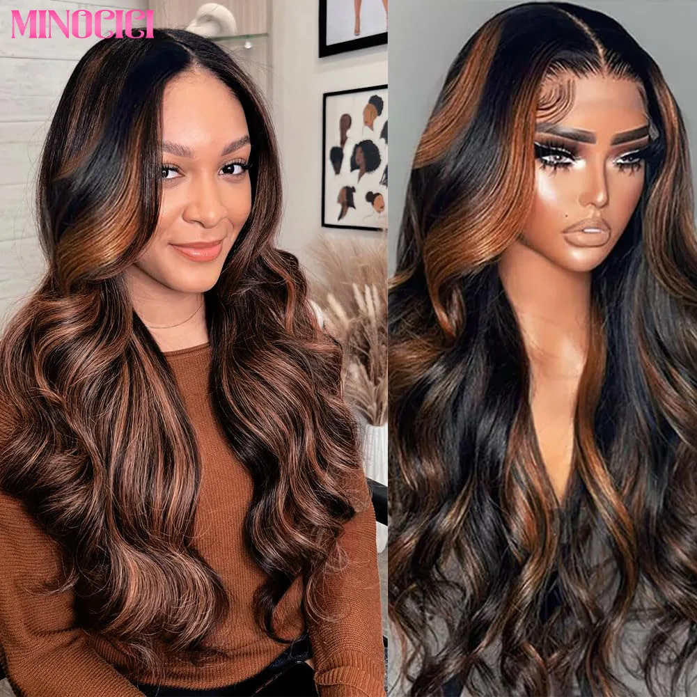 Выделите парики фронта шнурка Человеческие волосы P4/27 Парики фронта шнурка 200% плотность Объемная волна Парики фронта шнурка Человеческие волосы предварительно выщипанные P1B/30