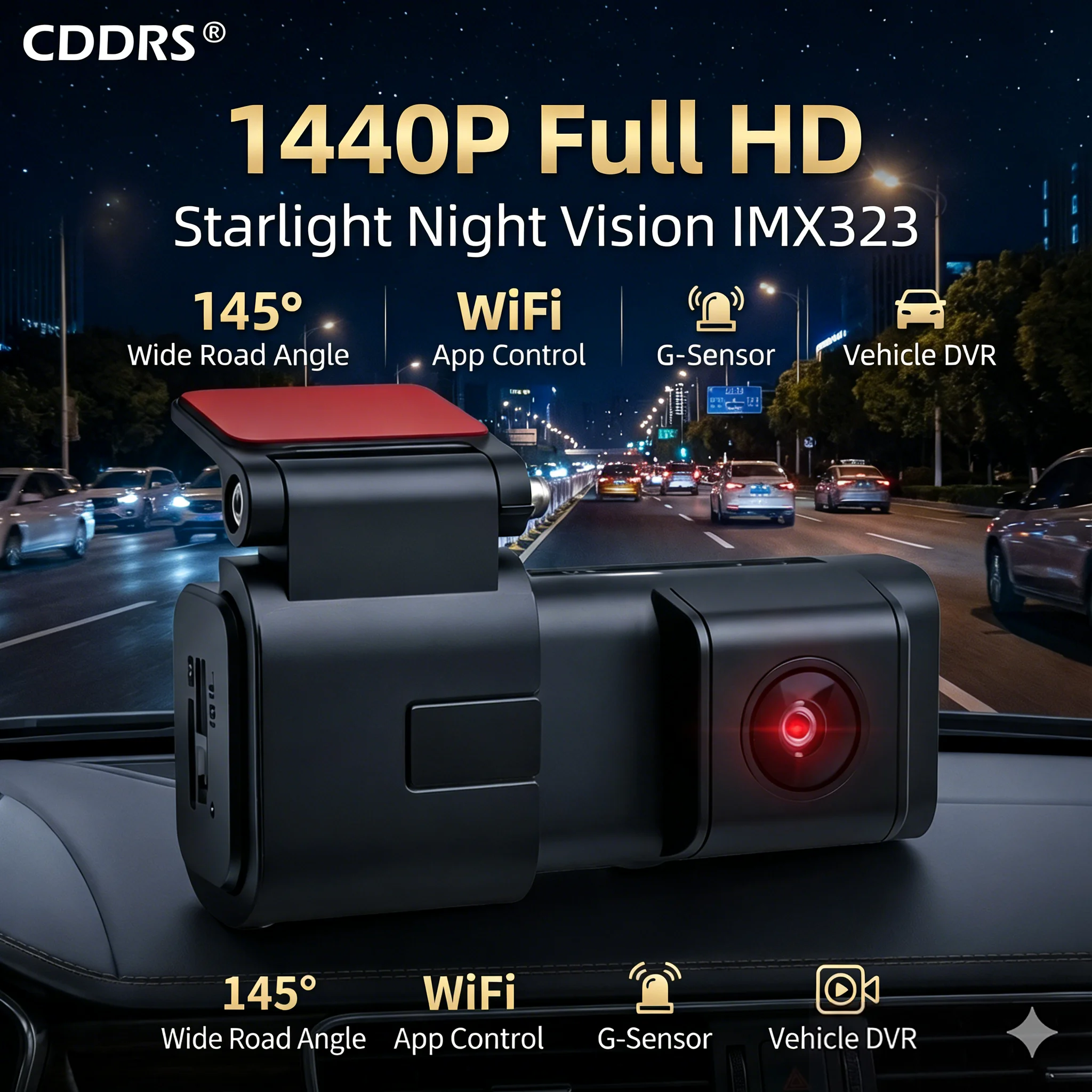 Full HD 1440P Best Dash Cam IMX323 SNV Starlight Night Vision Car Video Recorder Camera G-sensor Wide Road Angle Vehicle DVR