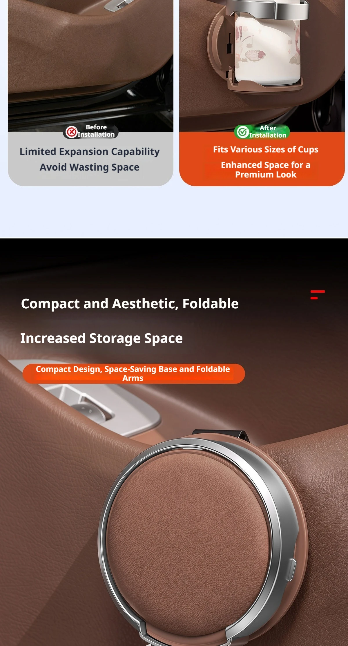 SEAMETAL Auto-Getränkehalter, klappbar, ABS-Design, elastischer Rückenclip, doppelter Verwendungszweck, Türseitenklemme, Handyhalterung, Innenraum-Aufbewahrungszubehör – Detail 3