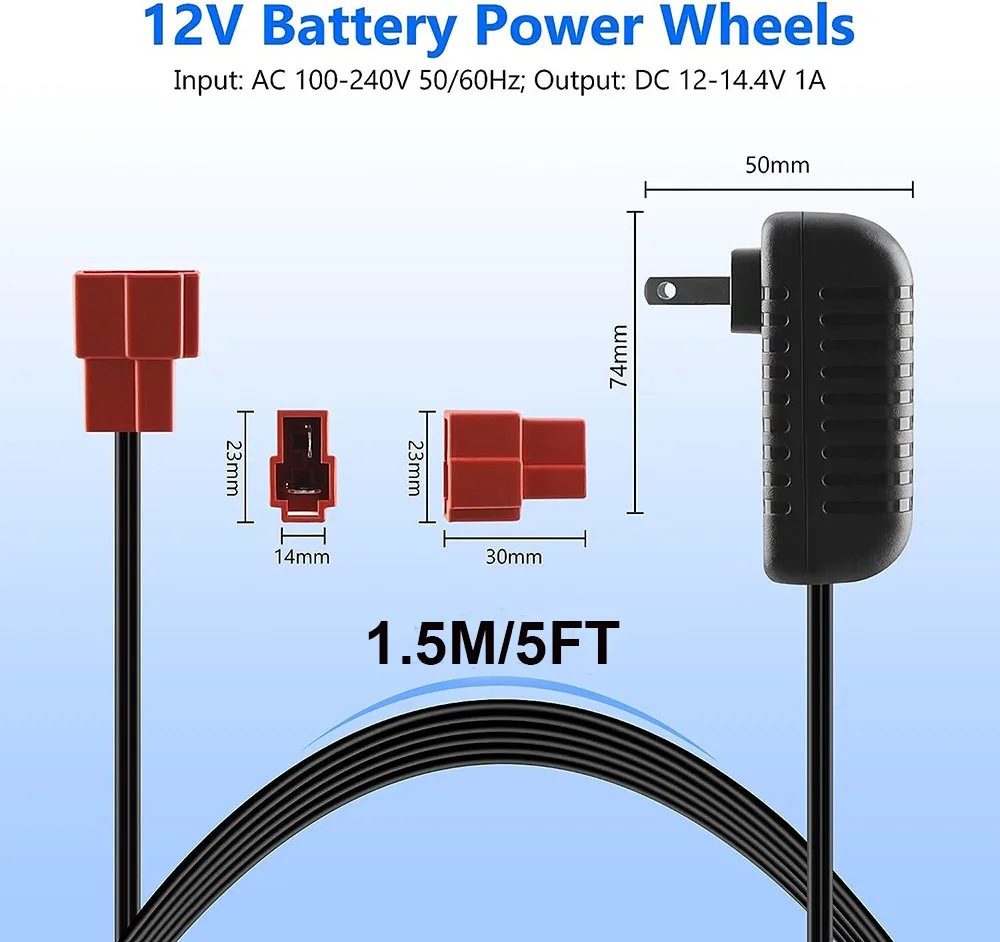 12v 1000mA Kids Ride On Charger for Child Toy Car 12 Volt Battery Charger for Ride On Toys with Red Square Plug