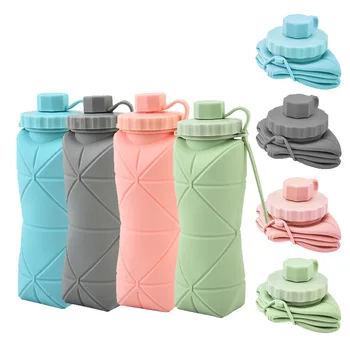 Botella plegable de silicona de 600ml, vasos de plástico reutilizables portátiles para adultos, botella de agua para gimnasio y viajes al aire libre, botella para beber motivacional 1