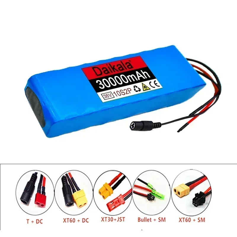 18650 36V30000mAh Rechargeable Lithium Ion Battery 10S2P 42V 500W, Used for Bicycles, Scooters Electric Motorcycle+free Shipping