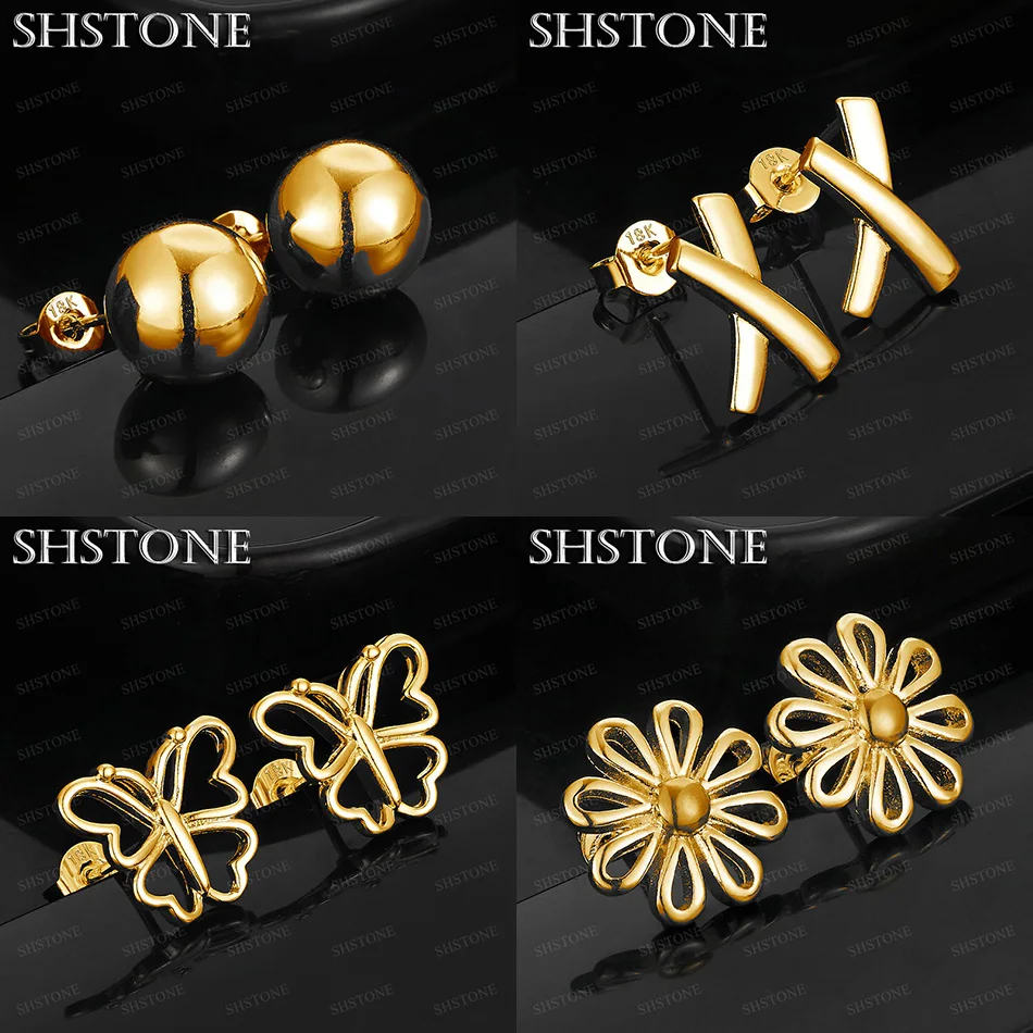 

High Quality 18k Gold Beads Flower Butterfly Letters X Stud Earring Fashion Charm Jewelry Anniversary Party Gift For Girlfriend