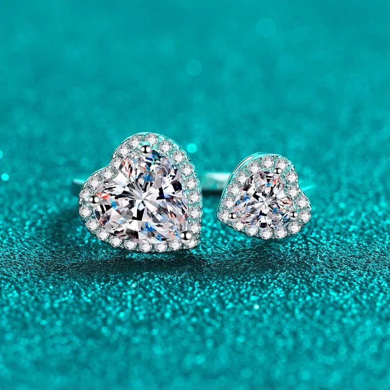 

2.5ct Moissanite S925 Silver Rings for Women Plated Platinum Heart Connected Wedding Diamond Band Fashion Jewelry Wholesale