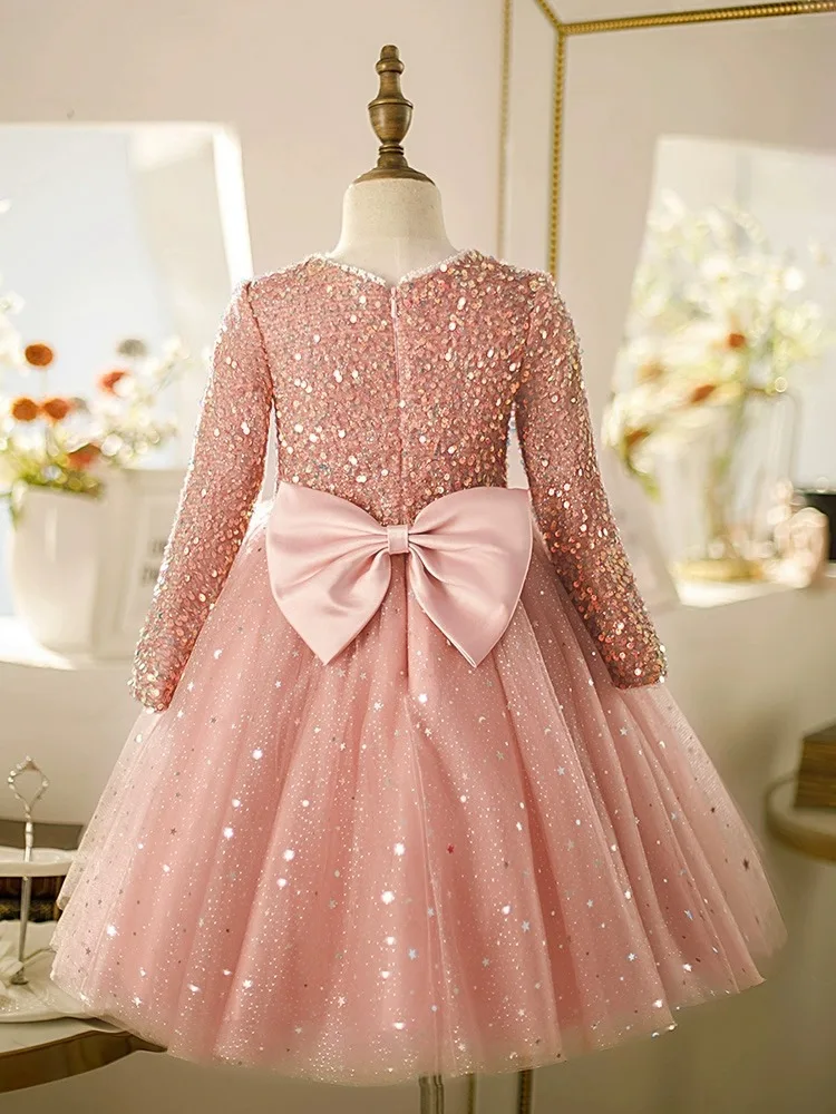 New Gold Sequin Infant Dresses Evening Prom Girls Luxury Ball Gowns Christmas Party Fashion Tulle Children Princess Costumes